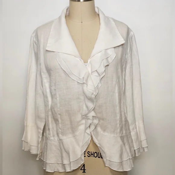 White Ruffled Linen Blouse - Picture 2 of 8